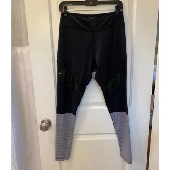 Nylora high rise Black leather stripe and Gray and white stripe workout Leggings